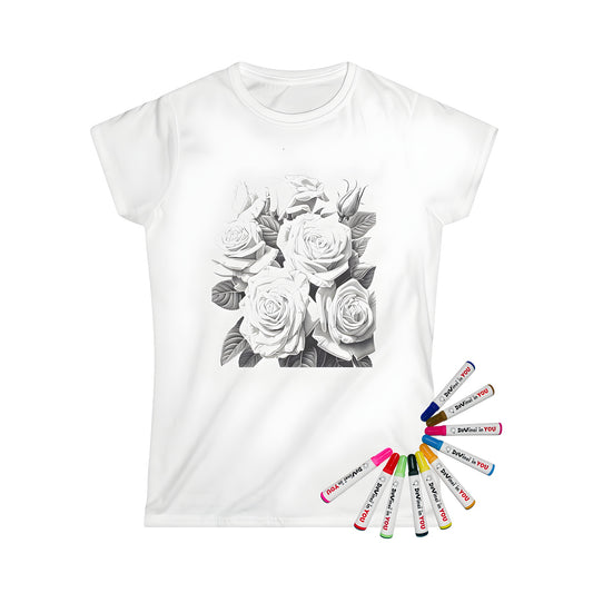 Women's graphic t-shirt with beautiful floral prints featuring a detailed illustration of roses and foliage