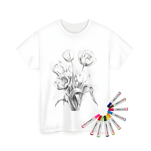 T-shirt coloring kit with tulip bouquet design