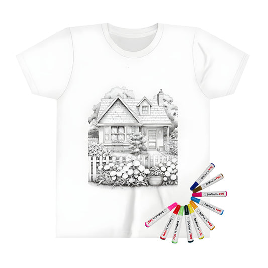 Charming cottage design kid's t-shirt with fabric markers