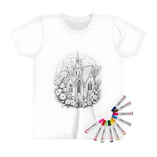 Kid's t-shirt featuring colorful gothic cathedral, church, or chapel design