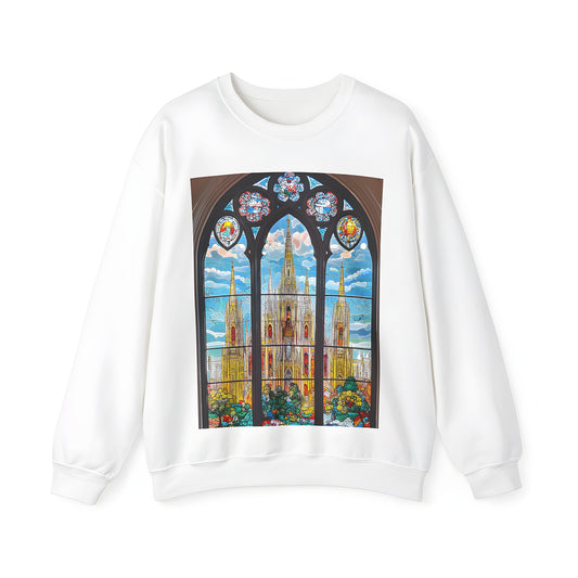 Colorful stained glass cathedral design adult sweatshirt