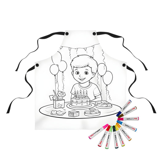 Colorful apron featuring a fun birthday boy illustration