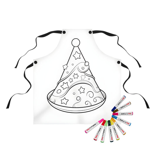 Apron with fun coloring page design of party hat decorated with stars and swirls