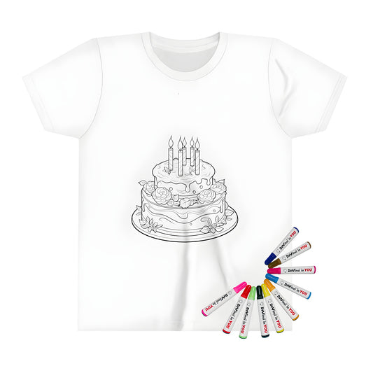 Coloring kit kid's birthday t-shirt with candles and roses design