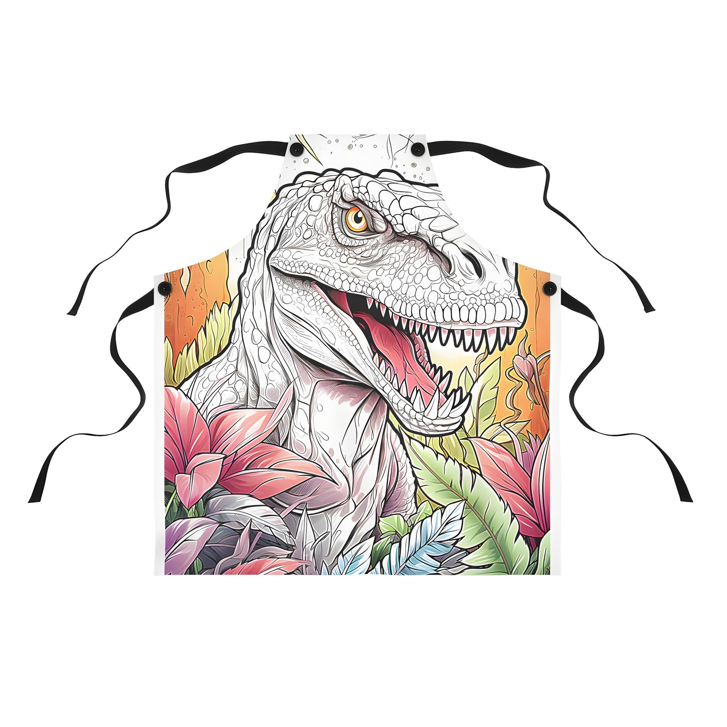 Colorful Apron Design - Dinosaurs Roaring in Jungle Scene