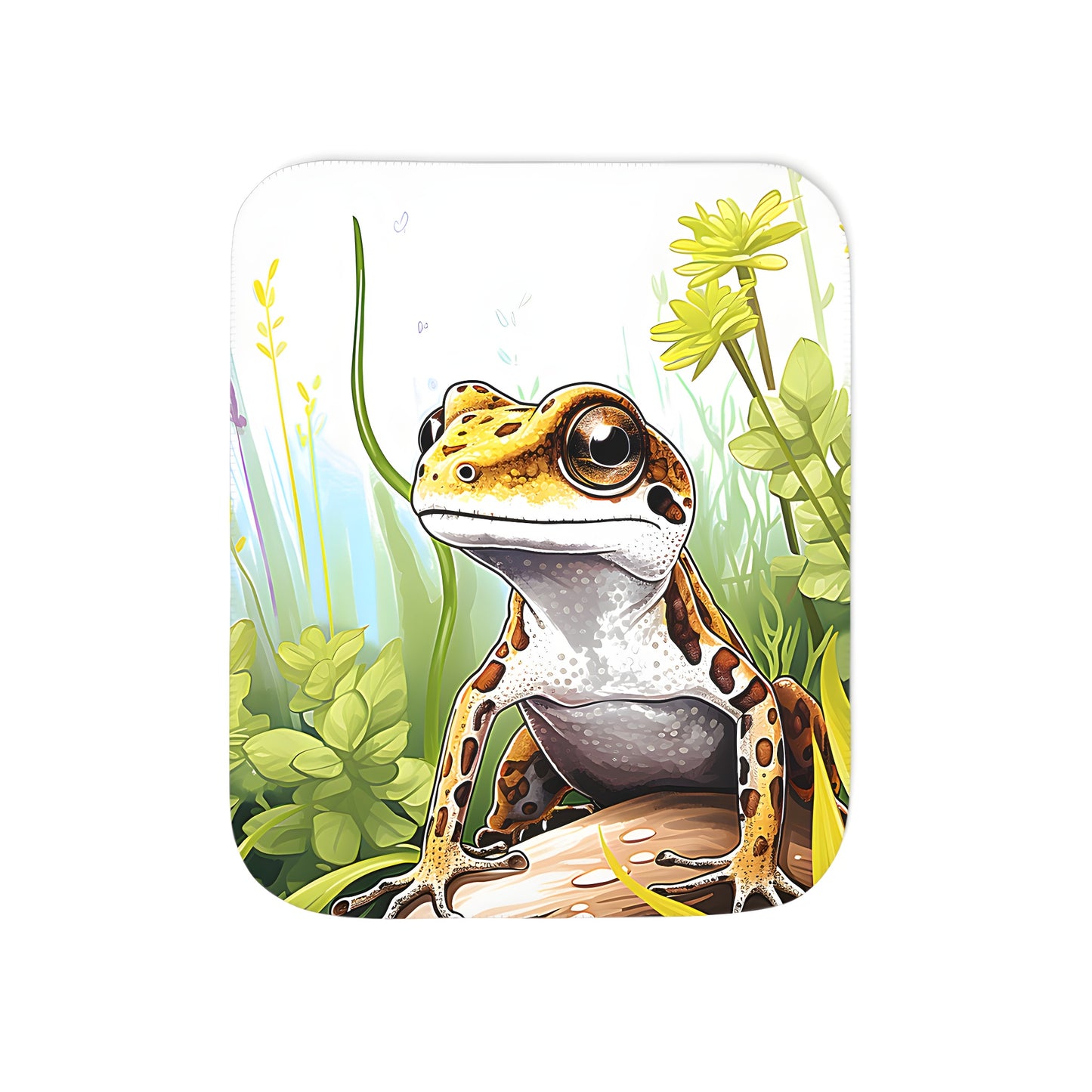 Colorful Frog blanket with frogs design on a cozy throw blanket amidst nature's vibrant greenery