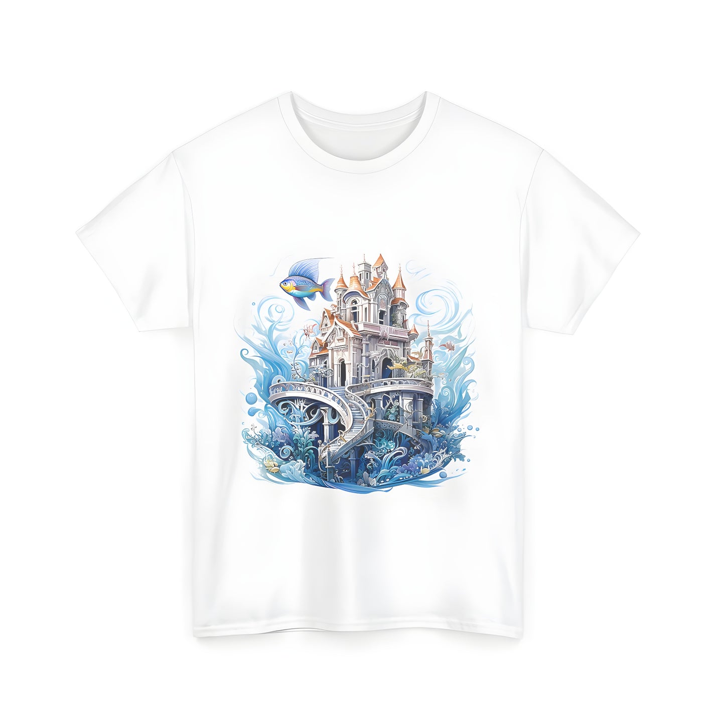 Underwater castle shirt, whimsical ocean architecture t-shirt