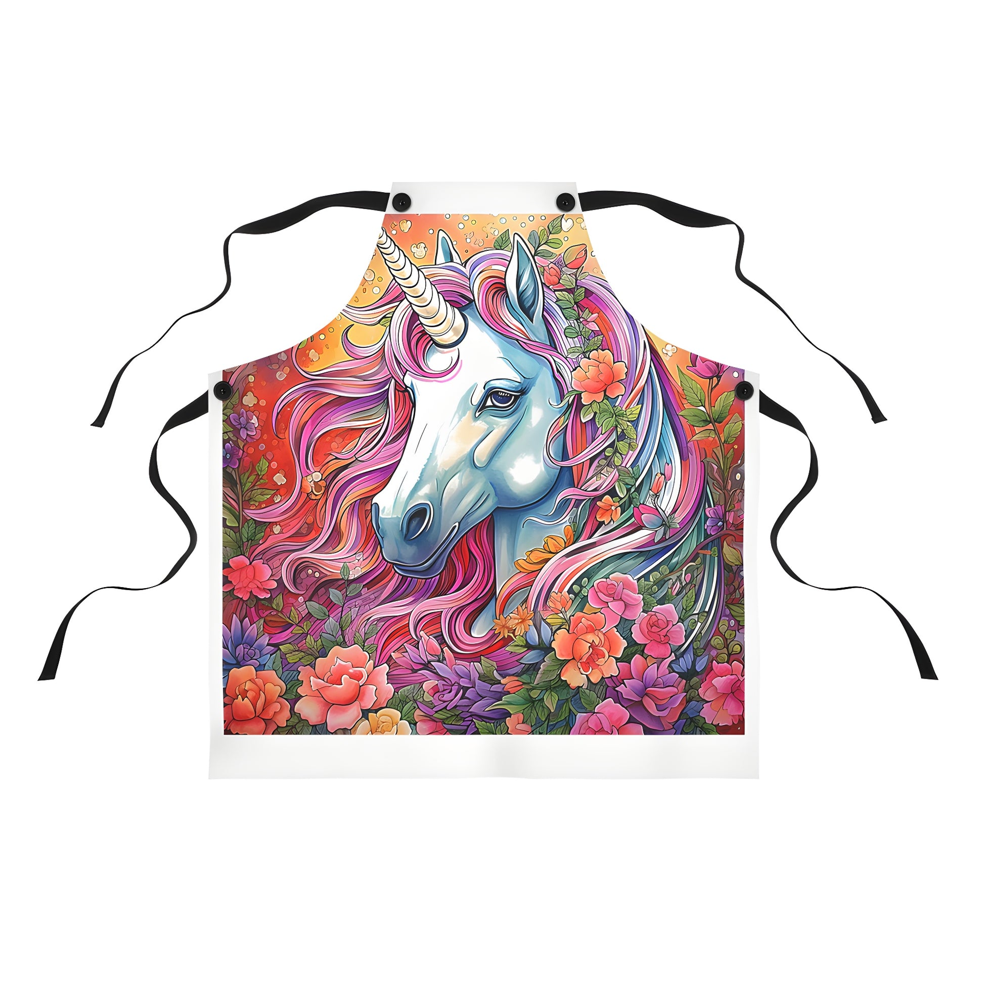 Colorful floral unicorn apron for a whimsical touch