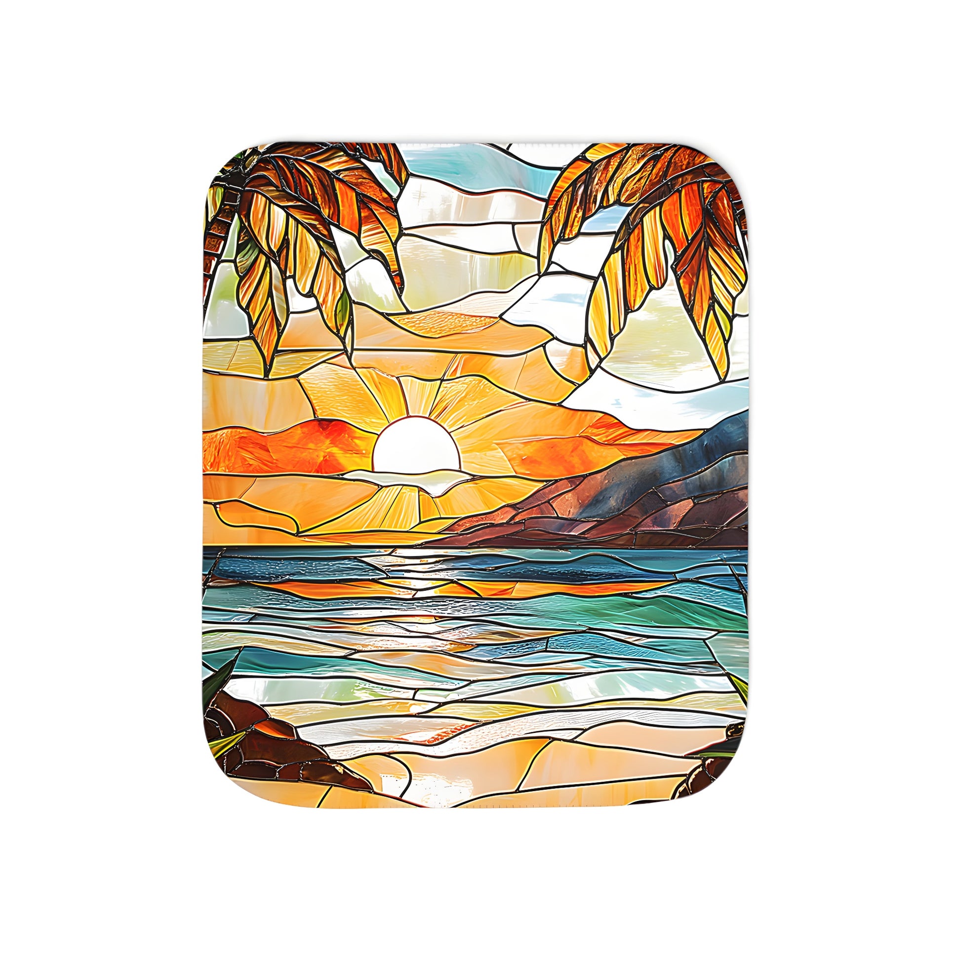 Stunning stained glass art beach sunset blanket with palm trees