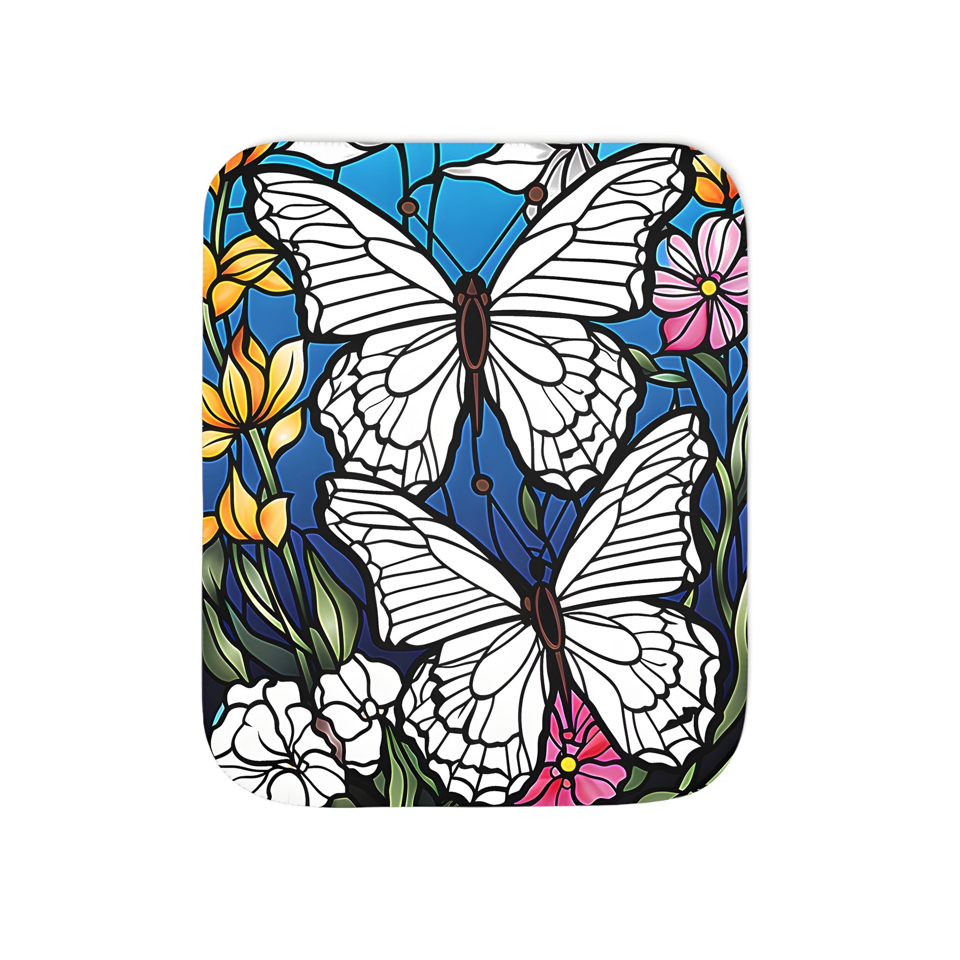 Cozy blanket with a beautiful butterfly and flower stained glass inspired design