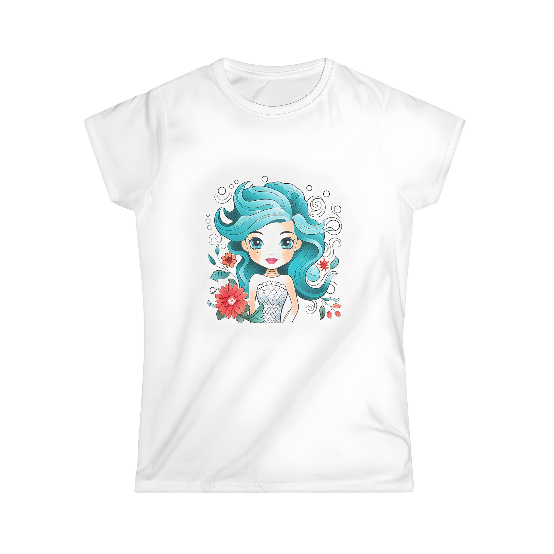 Colorful whimsical mermaid cartoon graphic t shirt