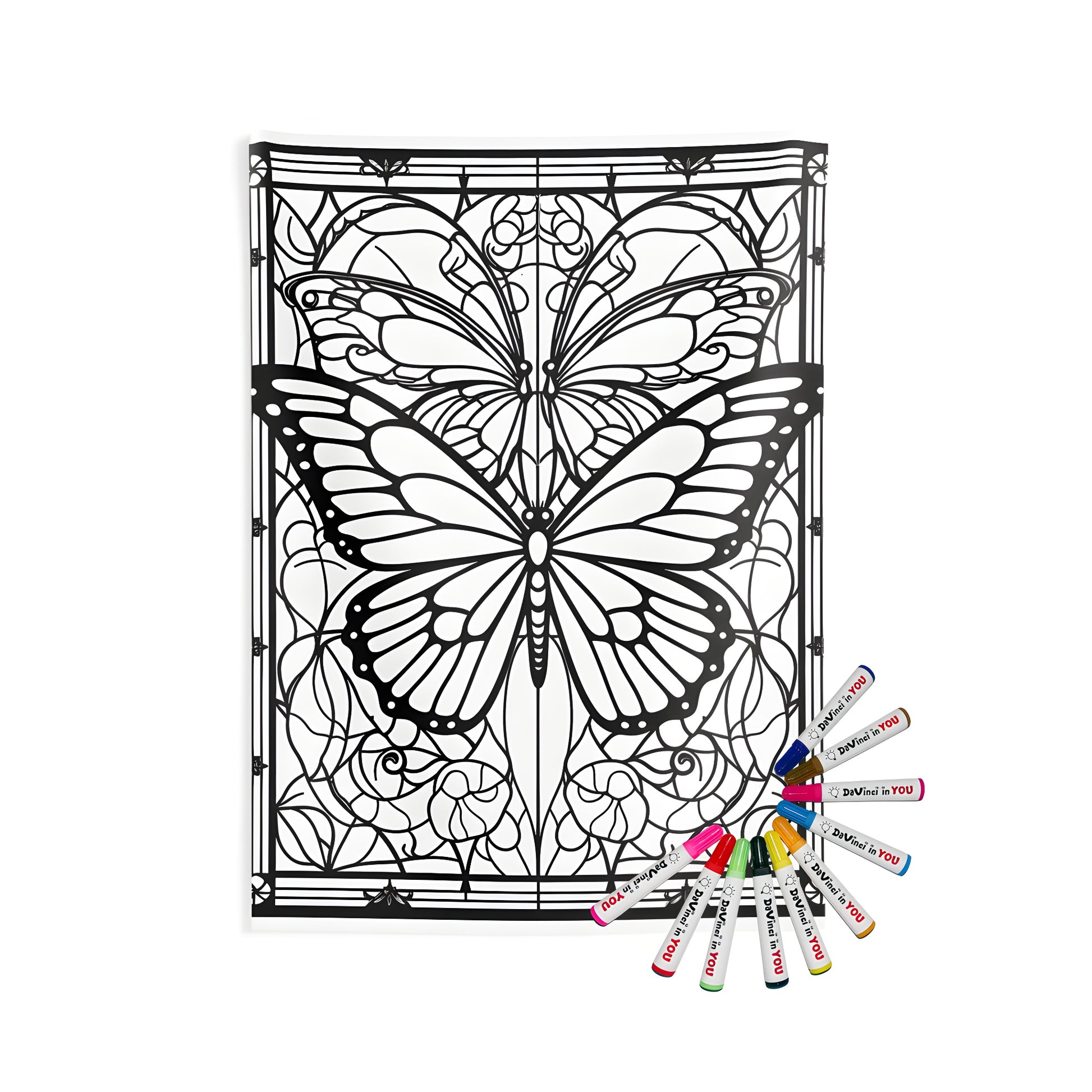 Indoor wall tapestries with stained glass butterfly art for adult coloring book enthusiasts