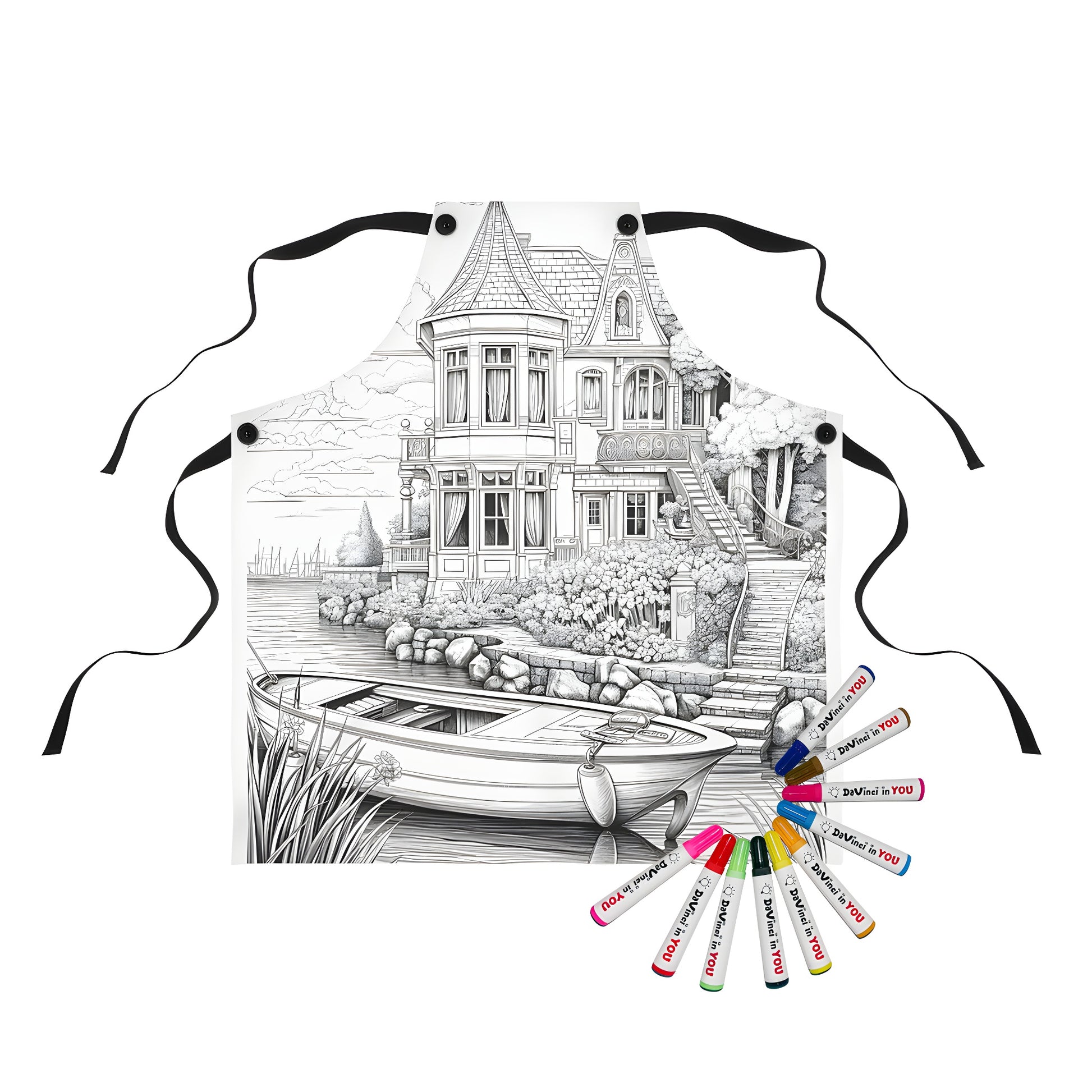 Vintage riverside mansion coloring page apron design