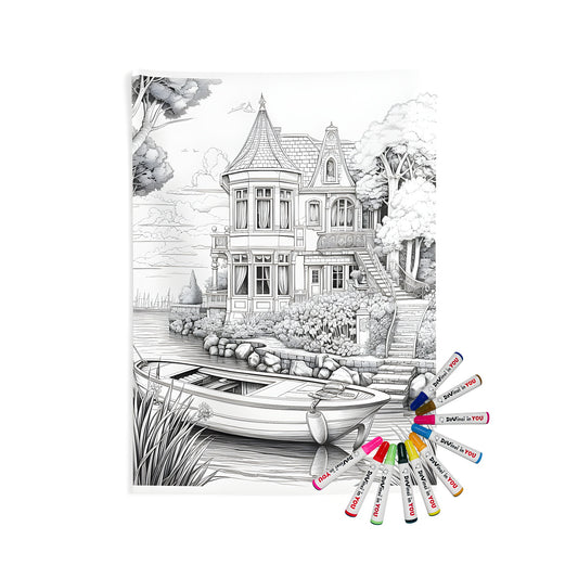 Free Riverside Mansion Coloring Page (Printable PDF) – Davinci in You