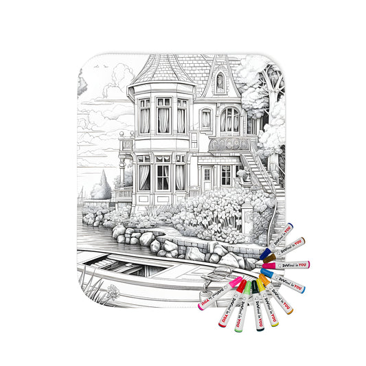 Free Riverside Mansion Coloring Page (Printable PDF) – Davinci in You