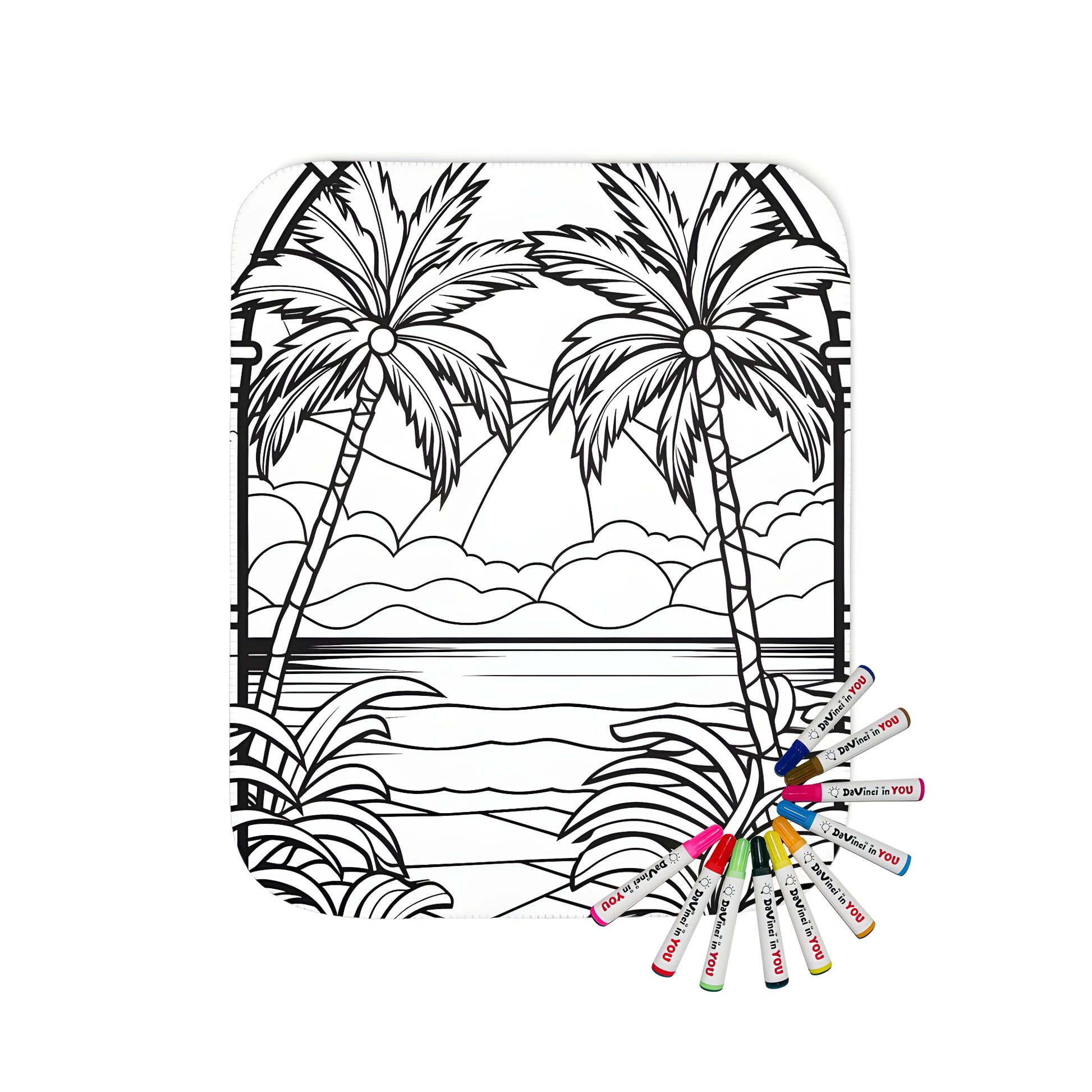 Tropical beach scene blanket for coloring