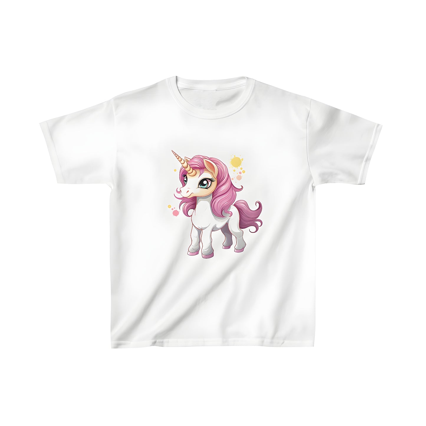 Colorful kid's t-shirt with adorable unicorn design and pink mane