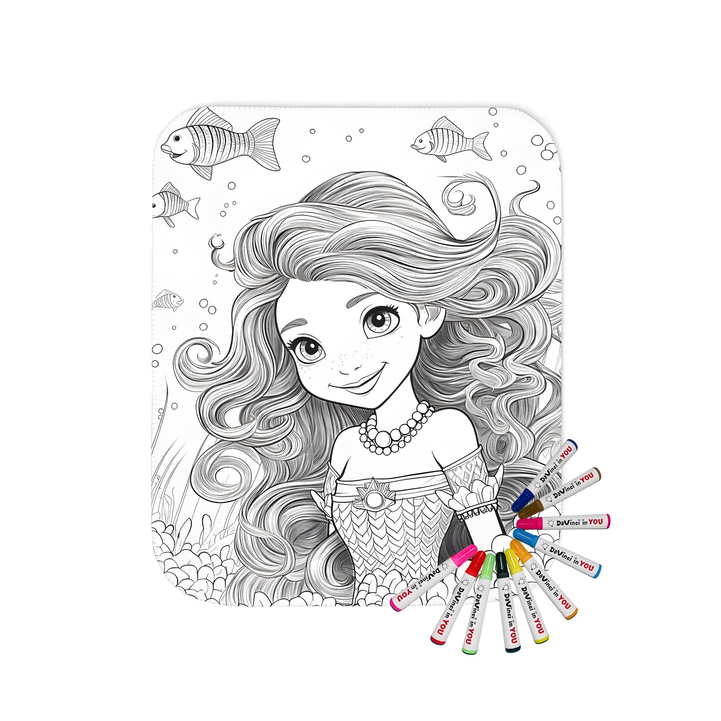 Blanket featuring an underwater mermaid princess design with flowing hair surrounded by fish and bubbles, perfect for a mermaids, ocean, sea, or beach themed room.