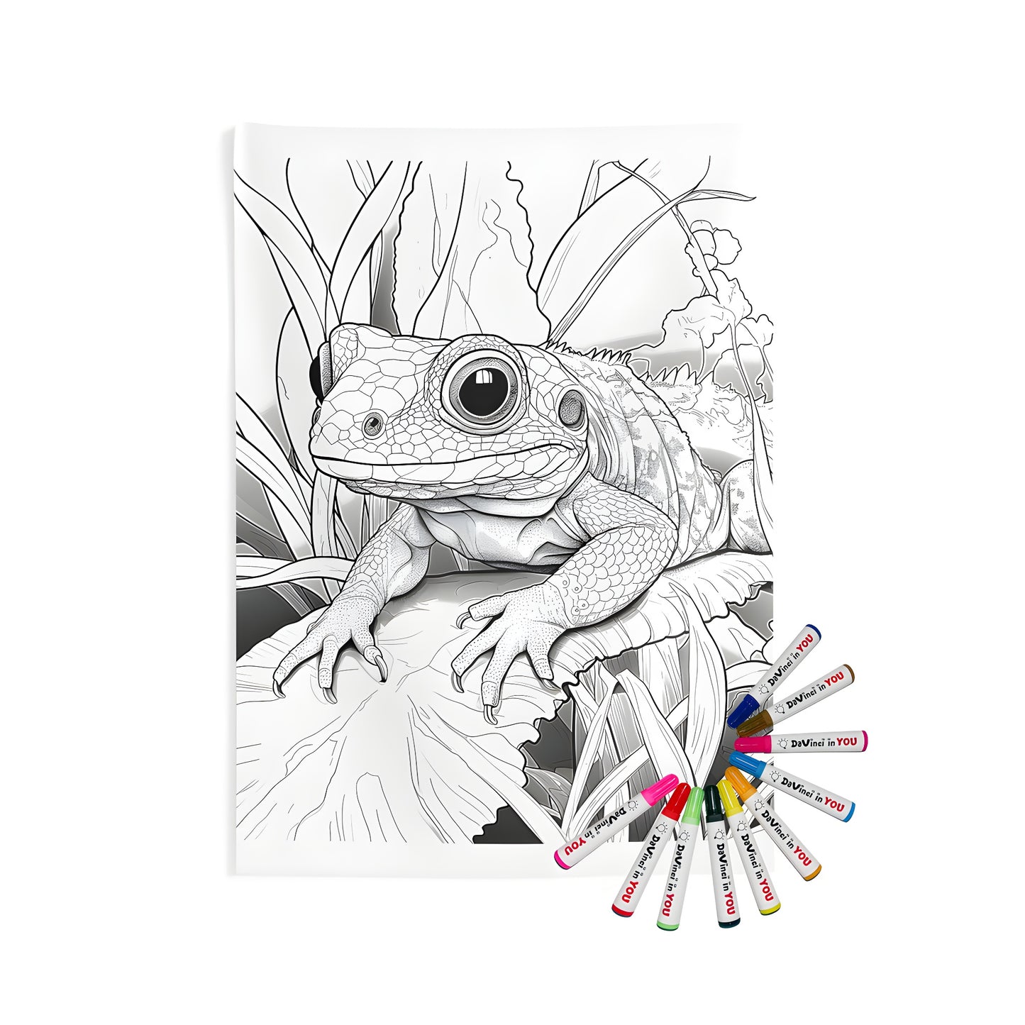 Indoor wall tapestries featuring colorful frog art, detailed illustration of green frog on leaf