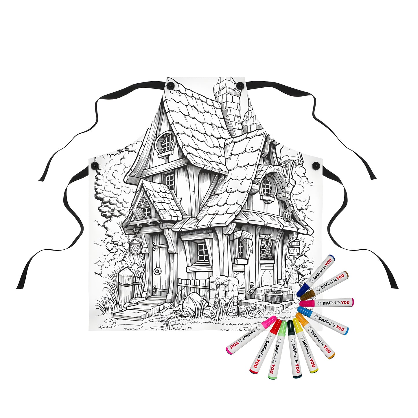 Enchanted cottage apron with whimsical fairy tale house design