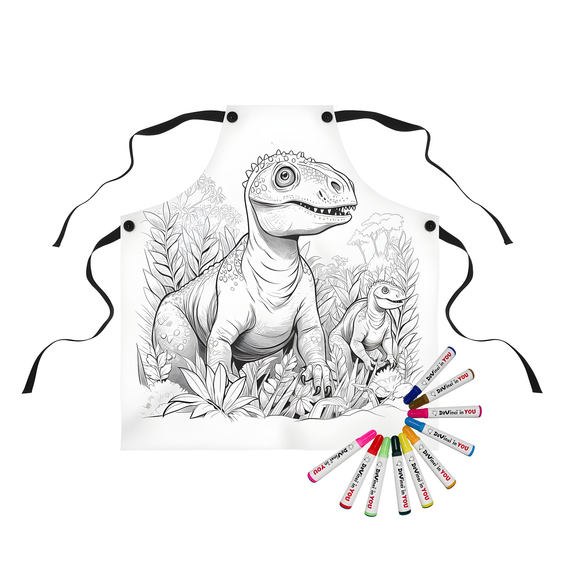 Coloring apron of dinosaur illustration with lush foliage