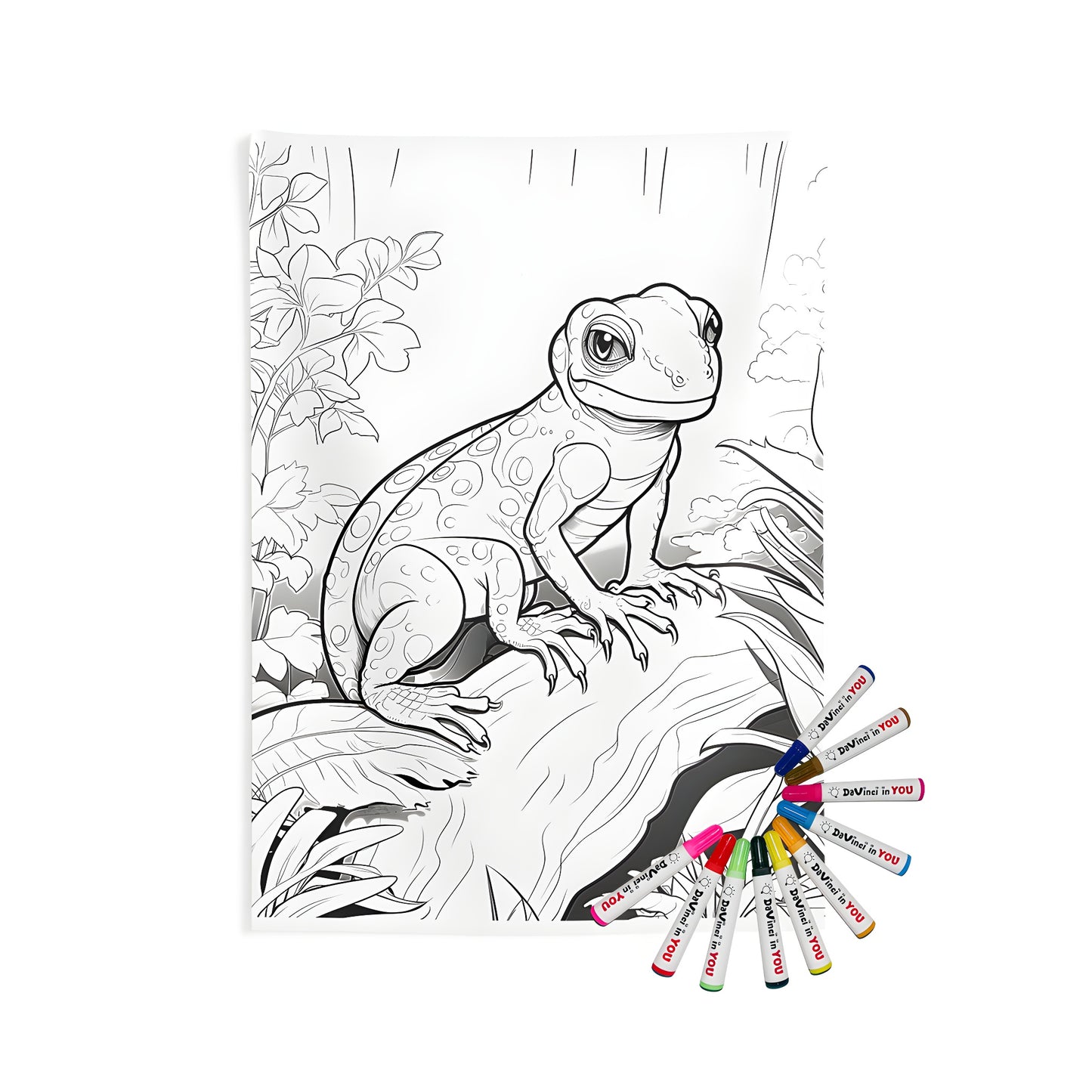 Lizard, Reptile, Amphibian, Jungle, Foliage, Colorful, Vibrant, Patterned Indoor Wall Tapestries with Fabric Markers