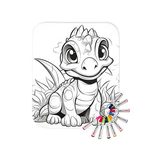 Cute cartoon dino design blanket for kids to color and relax