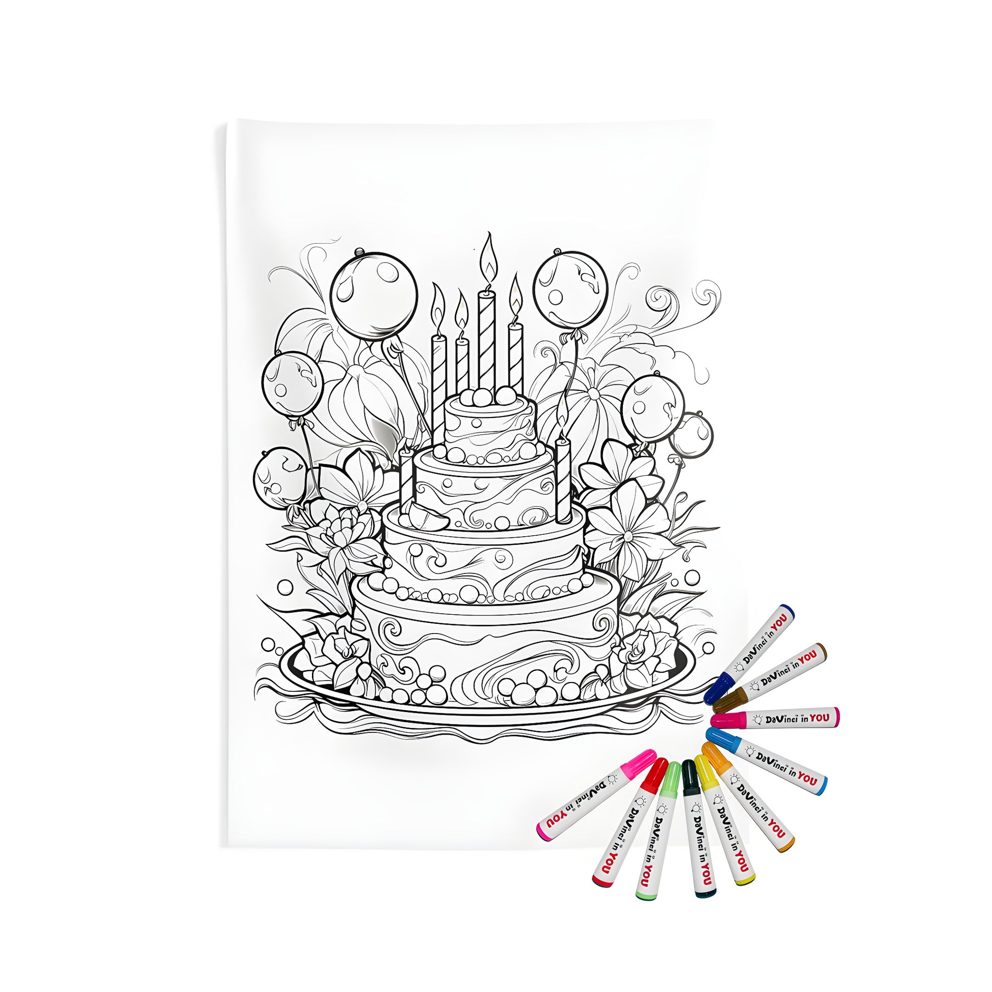 Birthday Cake Design Indoor Wall Tapestry Coloring Kit