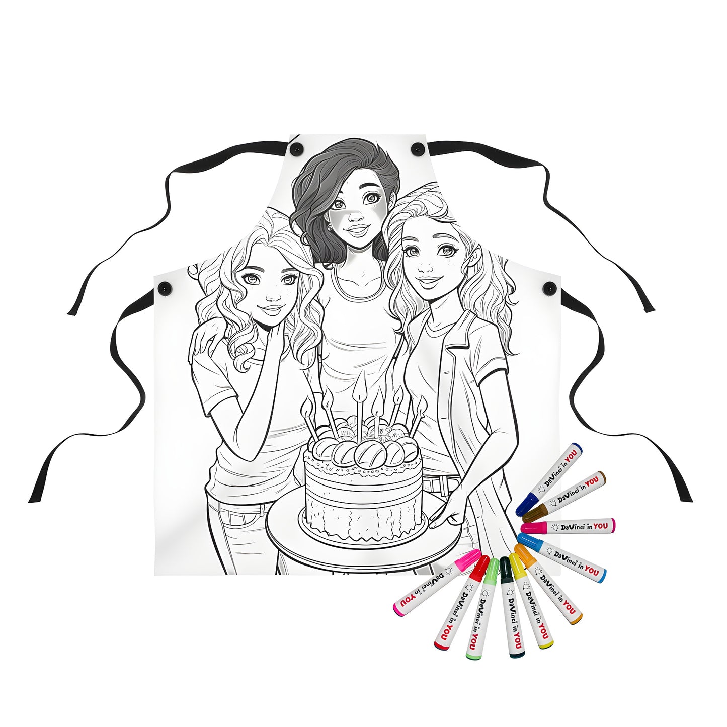 Girls celebrating birthday with colorful apron