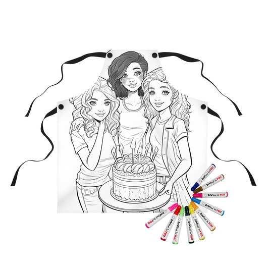 Girls celebrating birthday with colorful apron