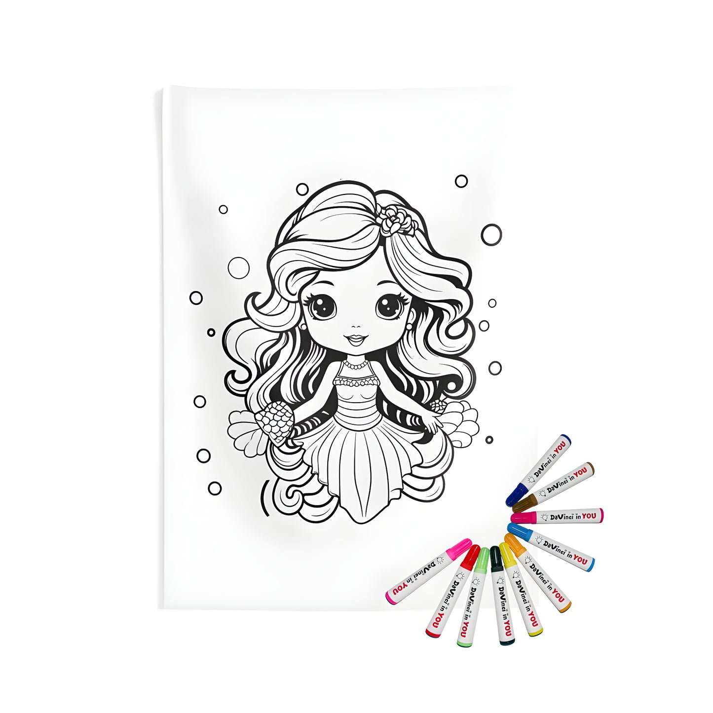 Mermaid coloring pages, cute mermaid art, indoor wall tapestries for girls, kid-friendly decor