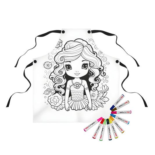 Cute mermaid apron with floral design, perfect for coloring and creativity