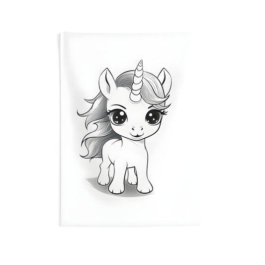 Colorful indoor wall tapestry featuring a cute unicorn child design, perfect for nursery or kids room decor