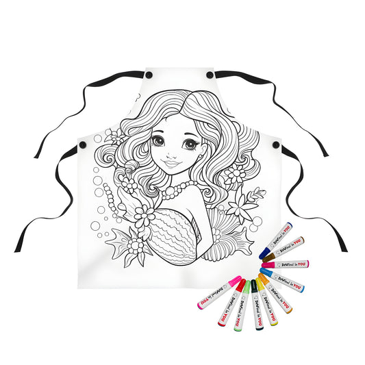 Mermaid design apron coloring kit with 10 fabric markers