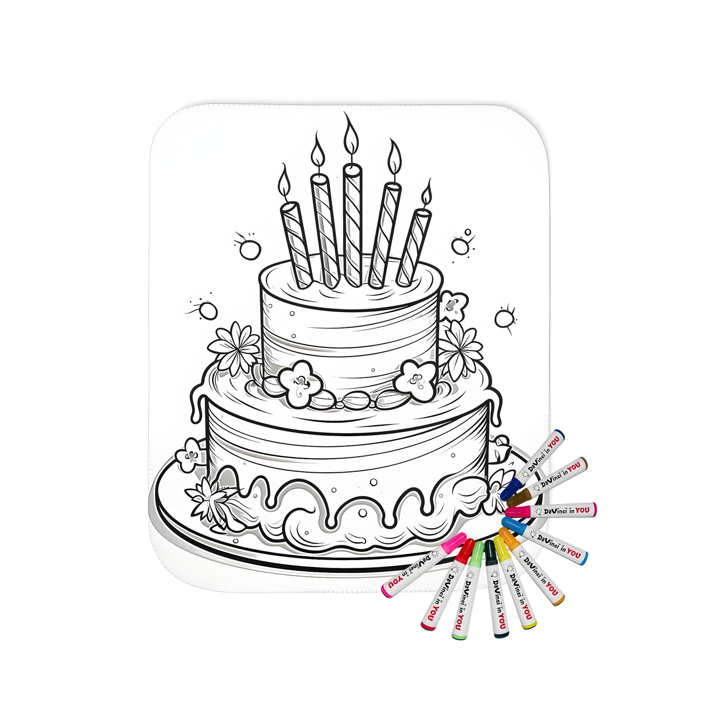 Birthday party blanket with colorful cake illustration