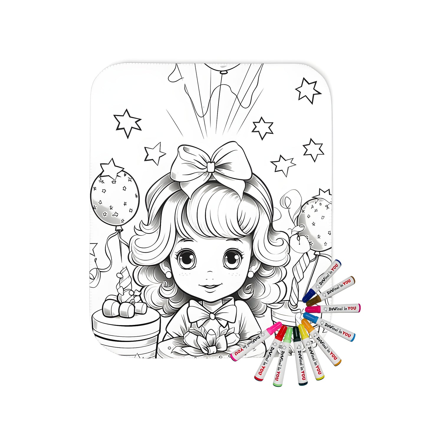 Coloring blanket for kids with birthday celebration theme