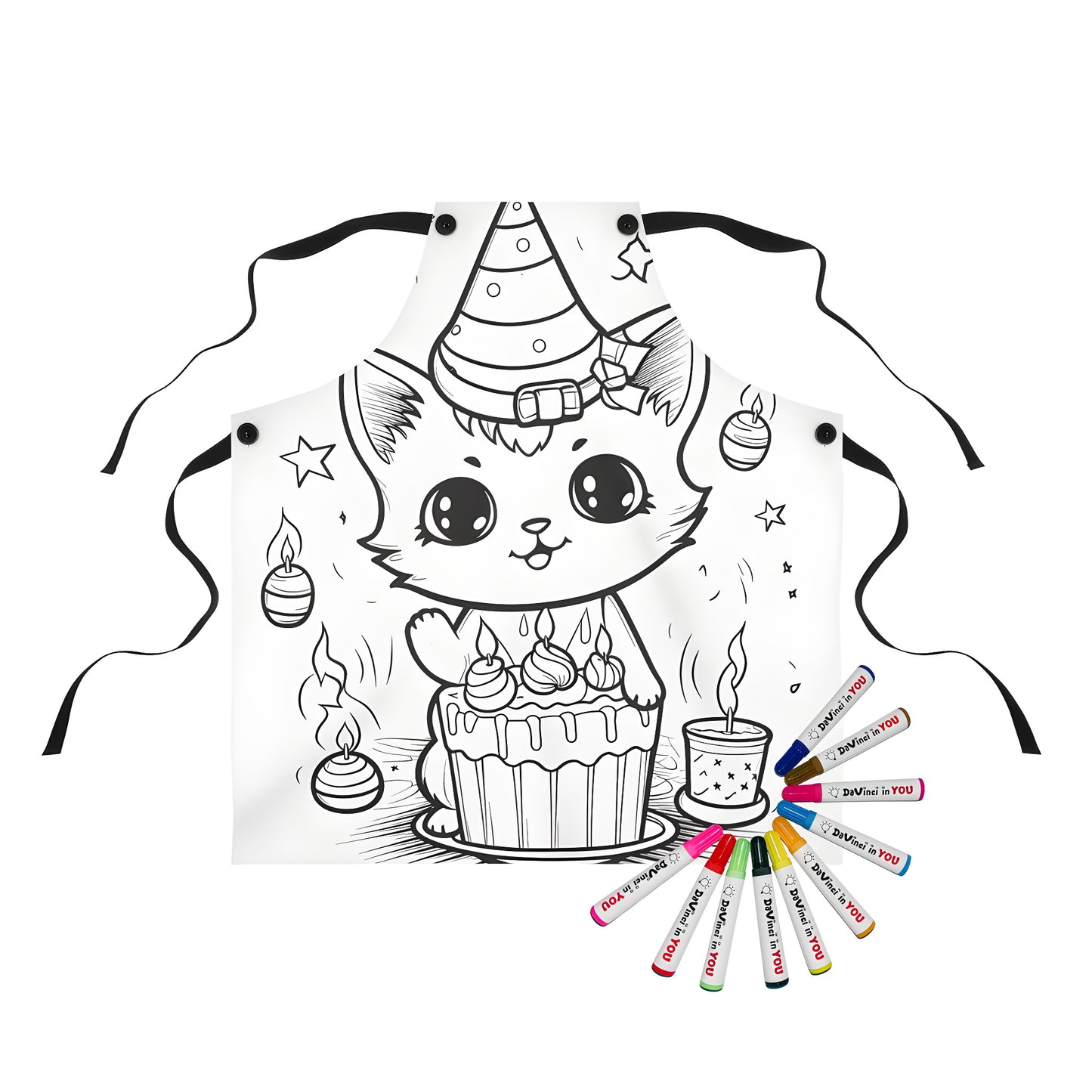 Apron with cute cat celebrating birthday design