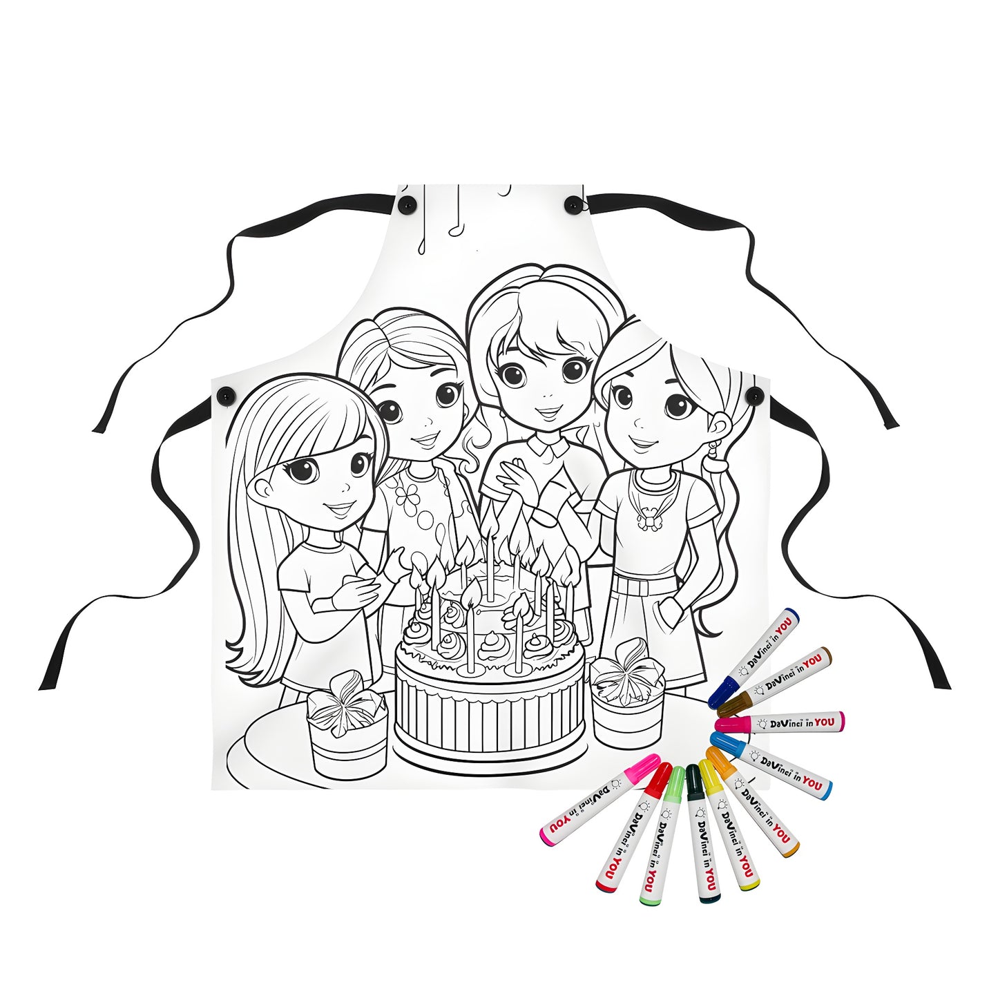 Coloring apron for kids, birthday theme design, children's party decoration