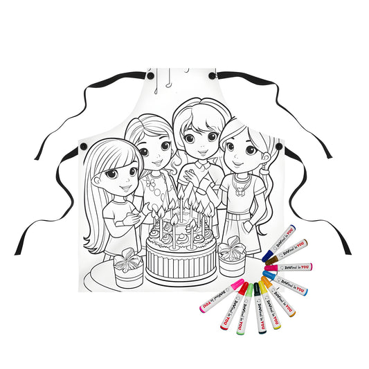 Coloring apron for kids, birthday theme design, children's party decoration