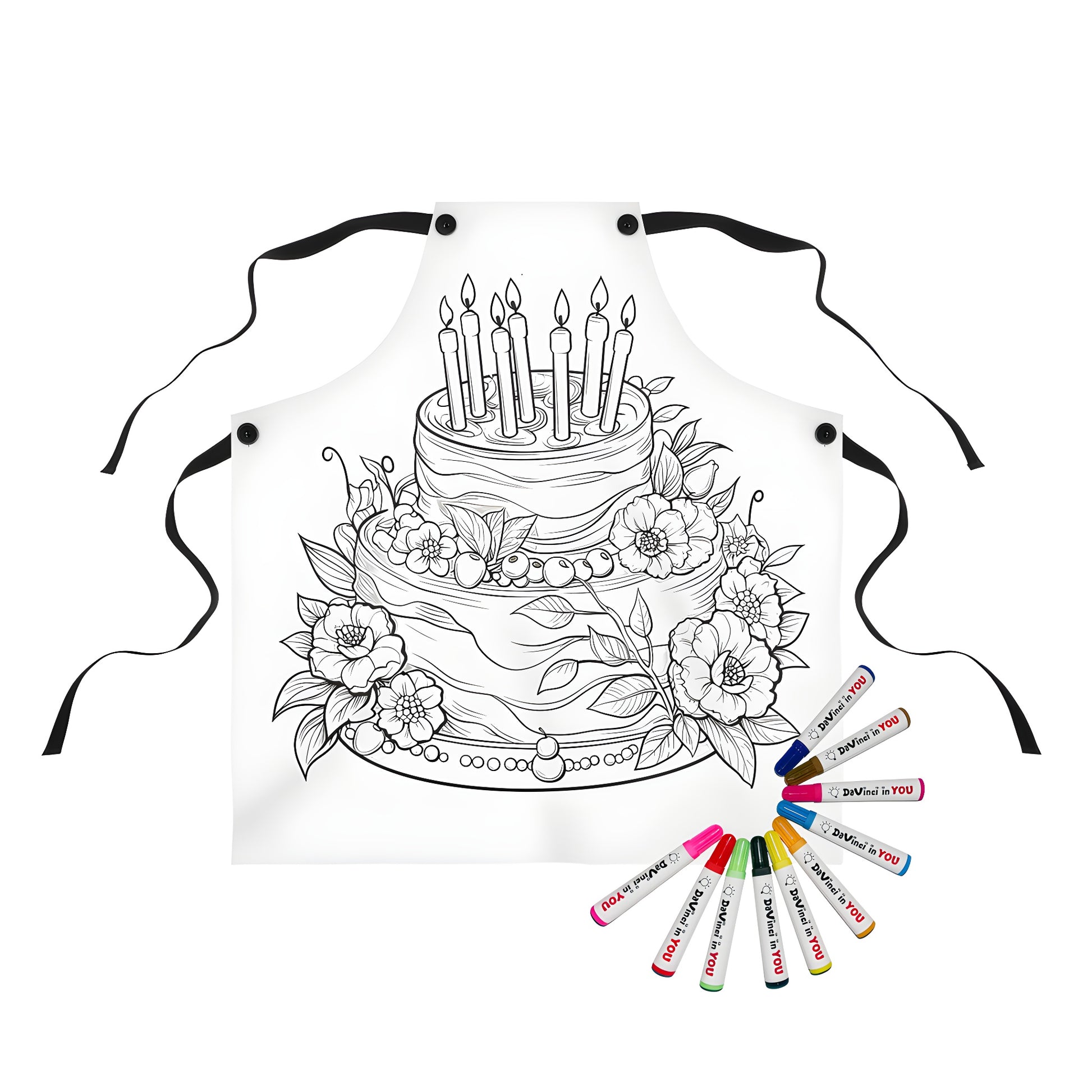 Aprons with colorful birthday cake illustrations