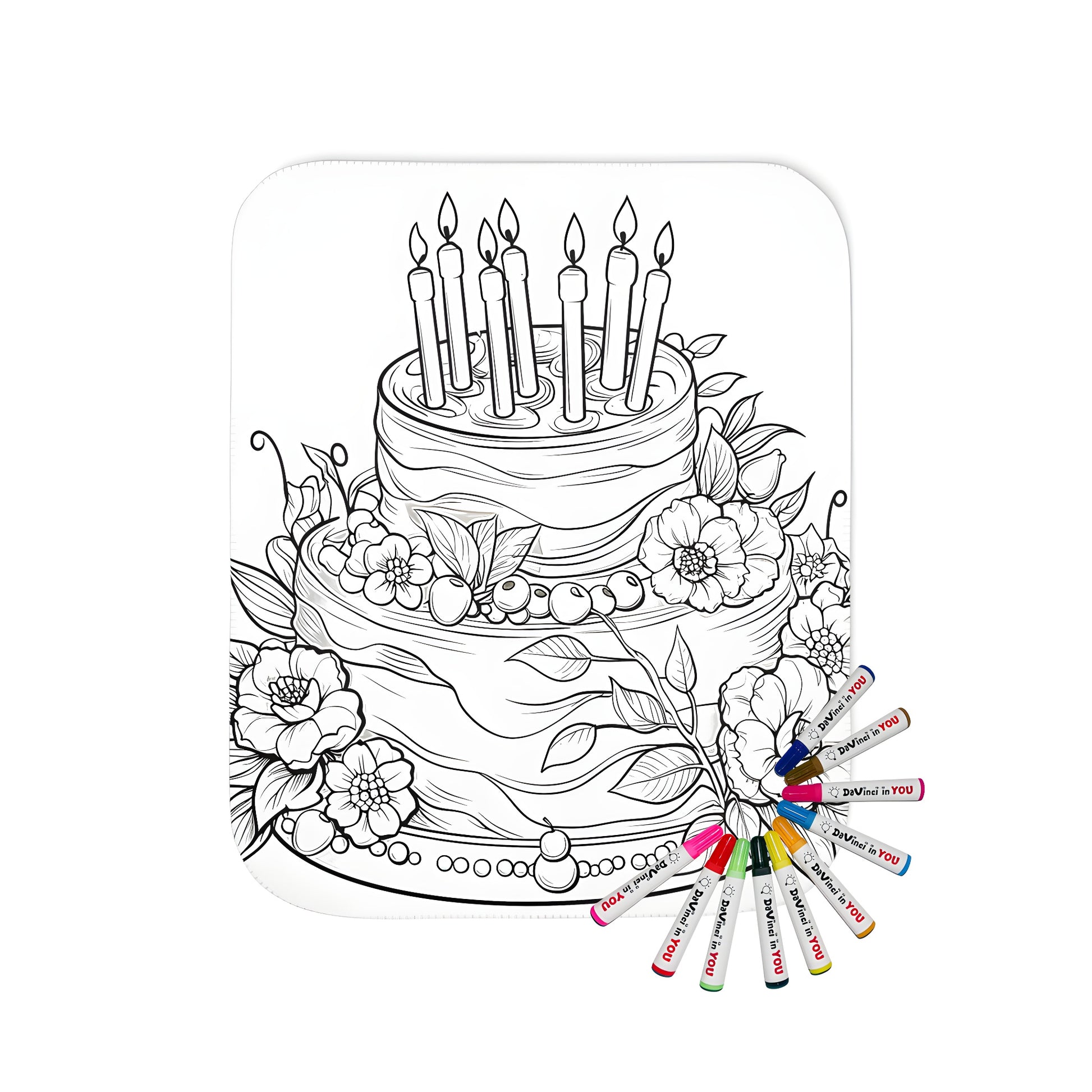 Blanket featuring a colorful birthday cake illustration