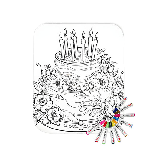 Blanket featuring a colorful birthday cake illustration