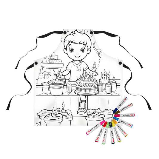 Birthday party themed apron for kids coloring kit