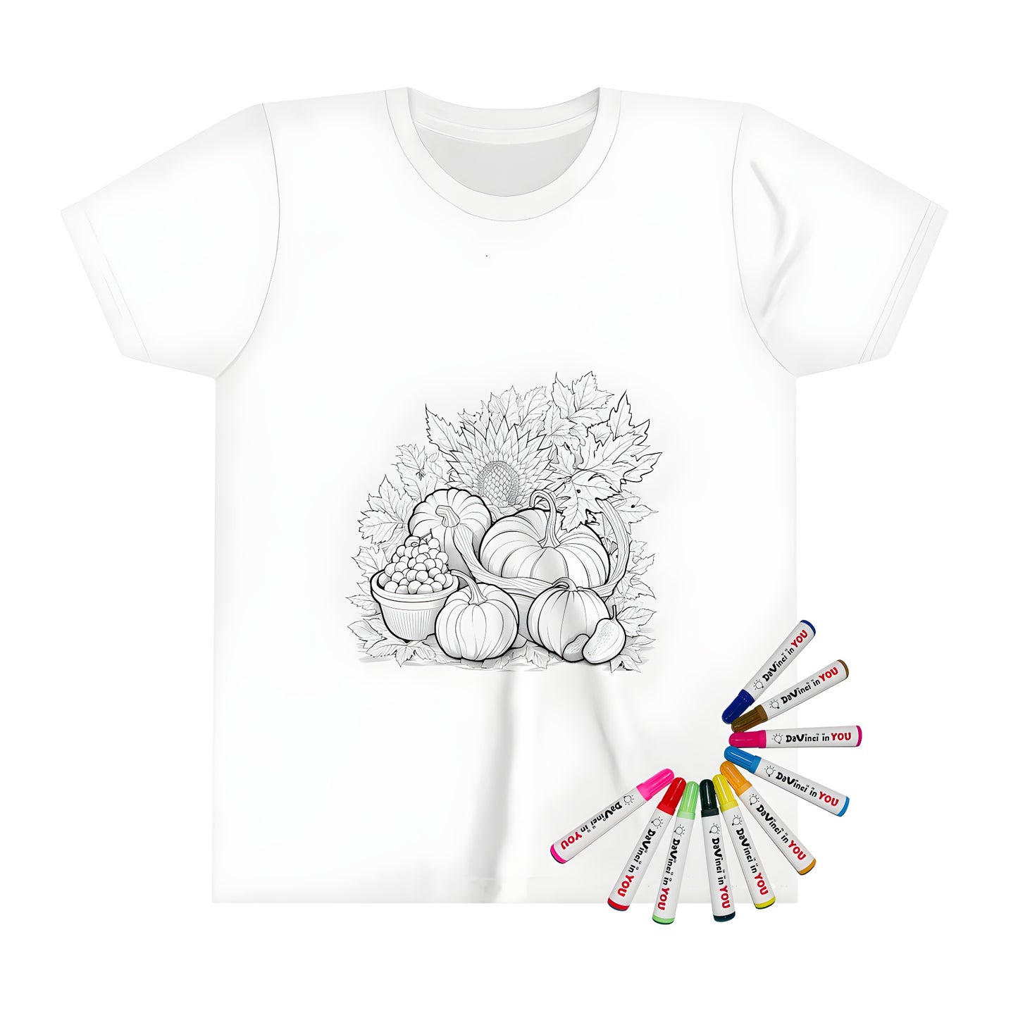 Kids' harvest themed t-shirt for coloring with fabric markers