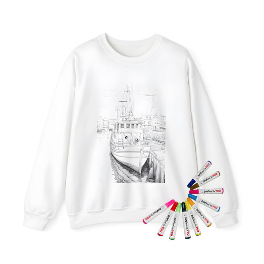 Coastal boat watercolor-style Adult Sweatshirt design