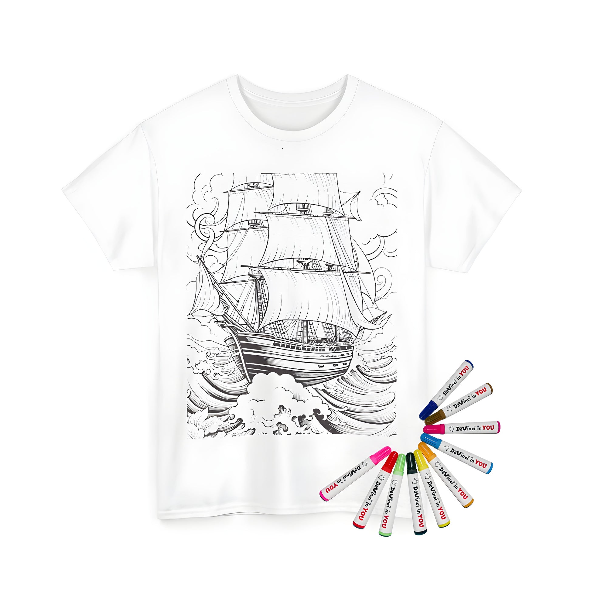 Unisex t-shirt with colorful sailing ship design