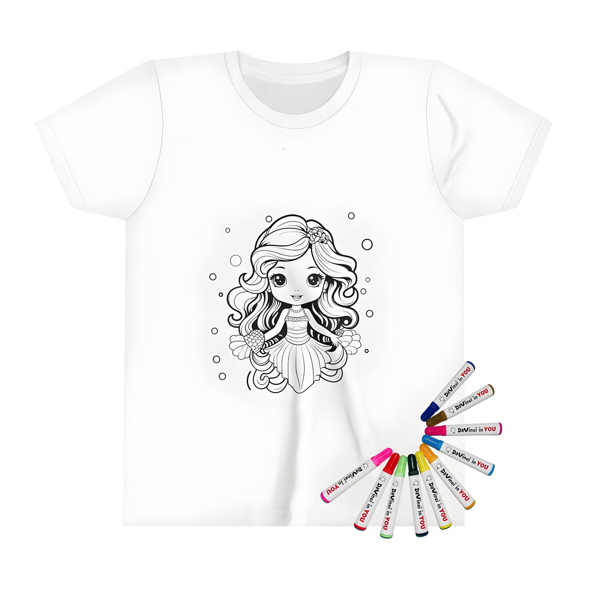 Mermaid themed t-shirt design for kids with fabric markers