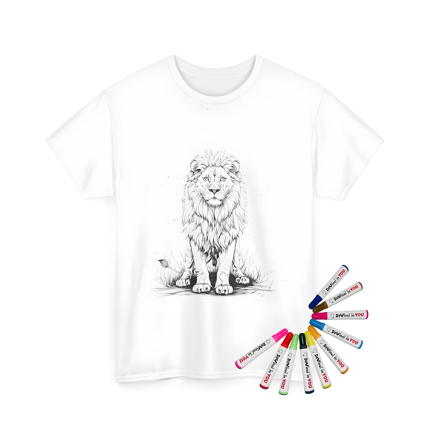 Detailed illustration of a regal lion's face on a comfortable unisex t-shirt