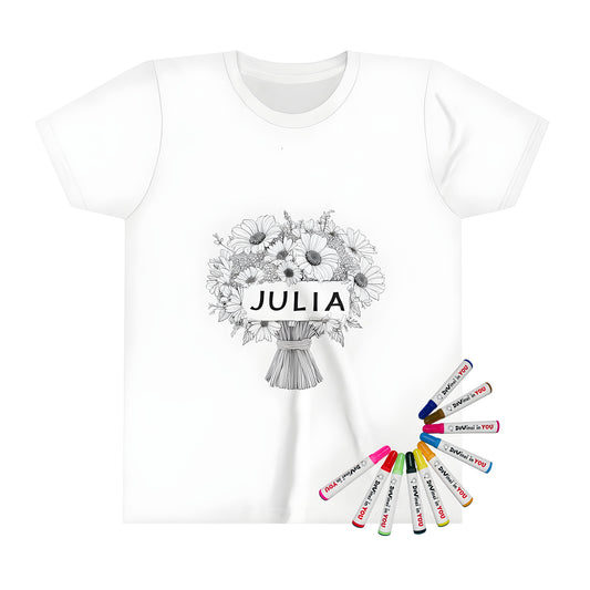 Kid's t-shirt featuring a colorful flower bouquet design