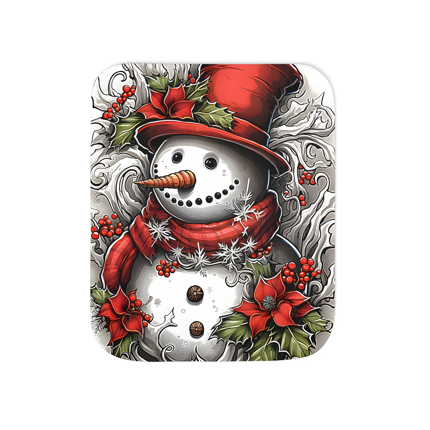 Holiday-themed blanket with colorful snowman design